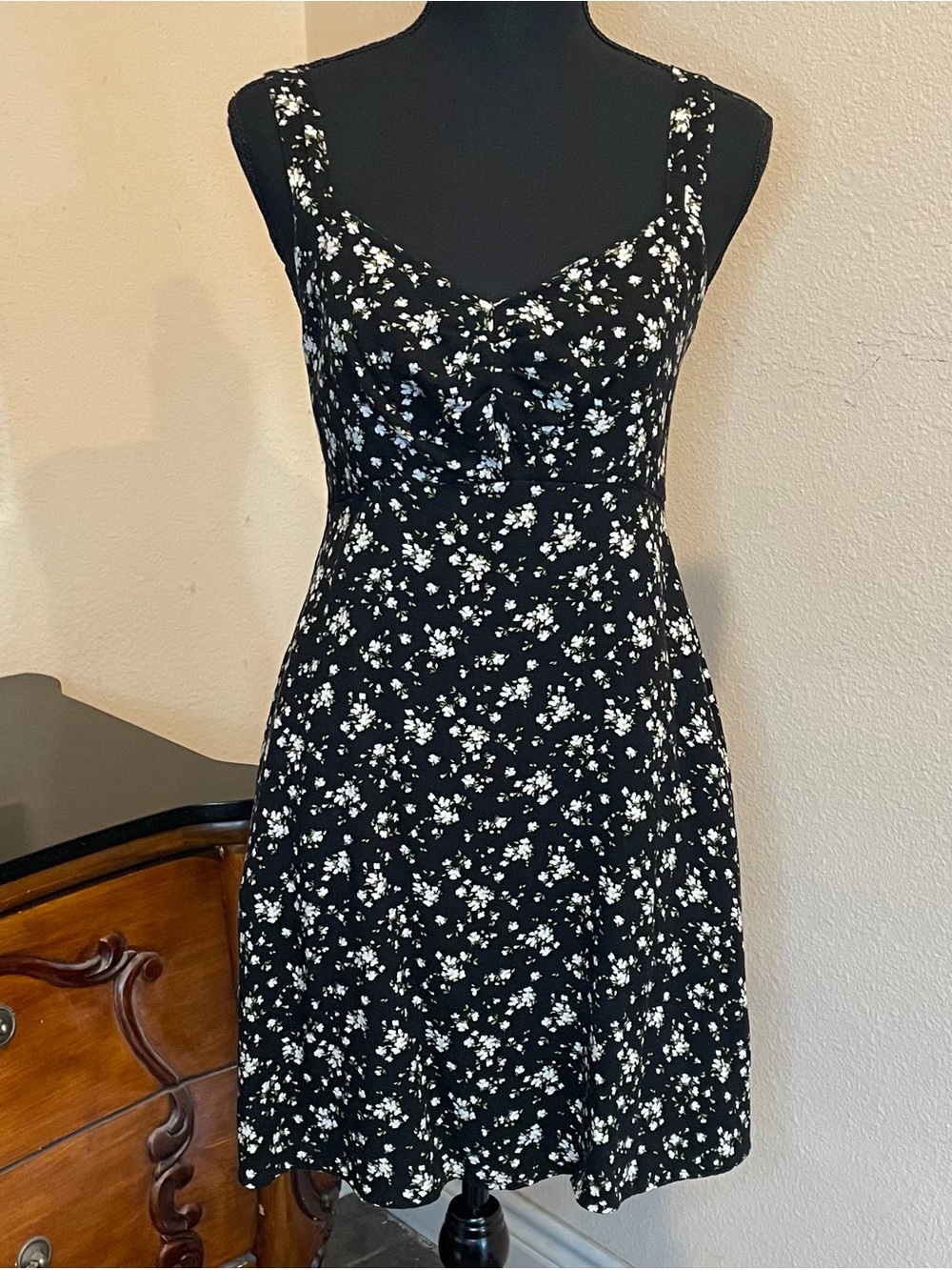 Black floral a-line sundress adjustable straps